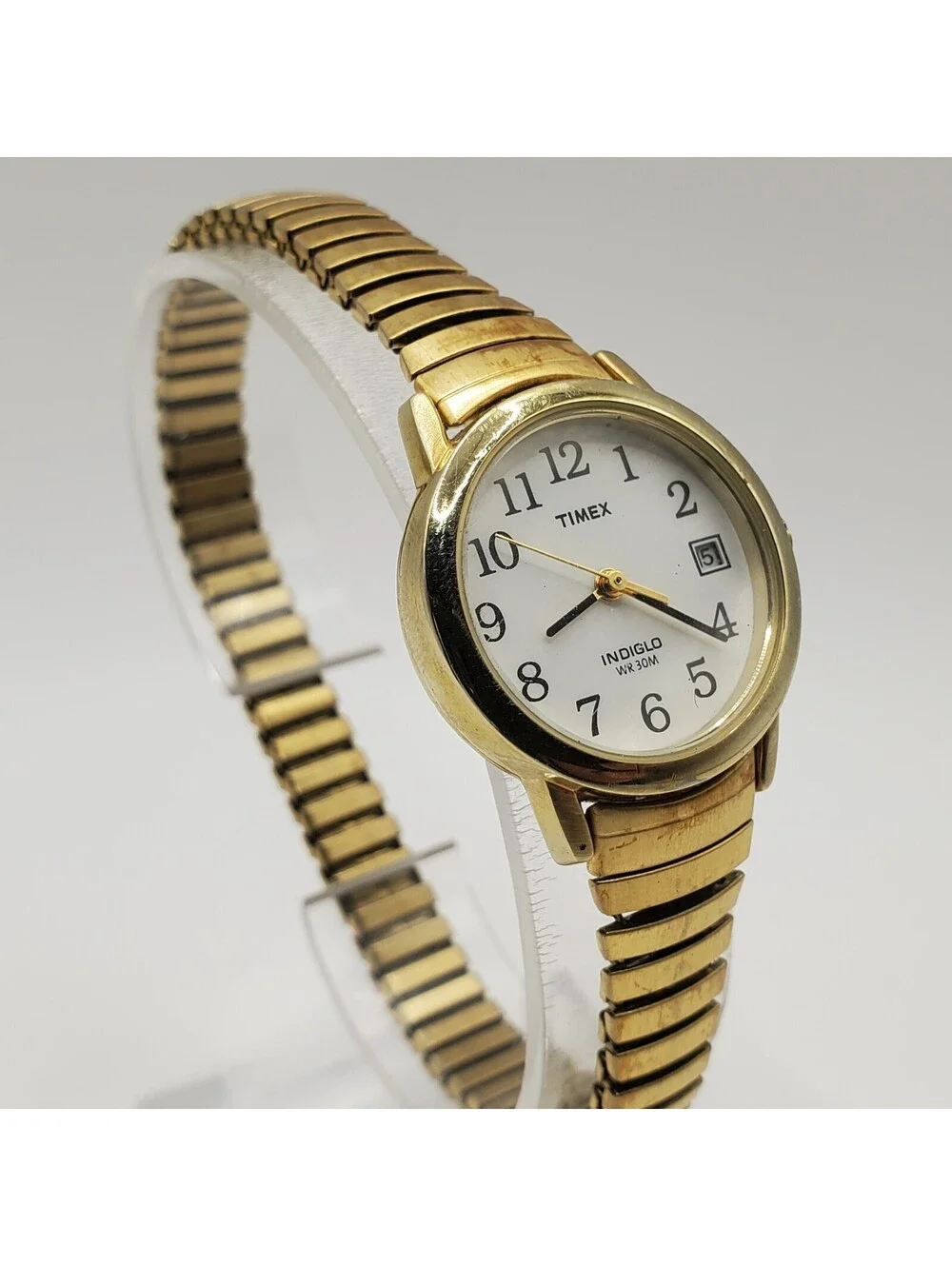 Timex Indiglo Womens Watch 25mm Gold Tone Stretch Band Date Dial New Battery